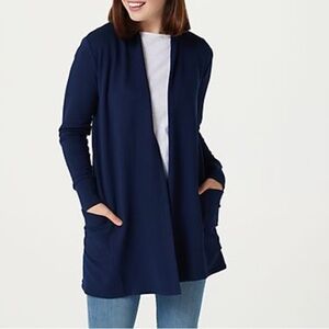 Susan Graver Weekend navy blue brushed back knit cardigan size L